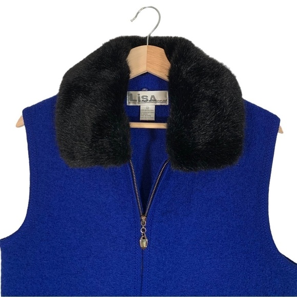 Vintage Lisa International Y2k Faux Fur Wool Vest Size Medium Blue - Picture 3 of 10